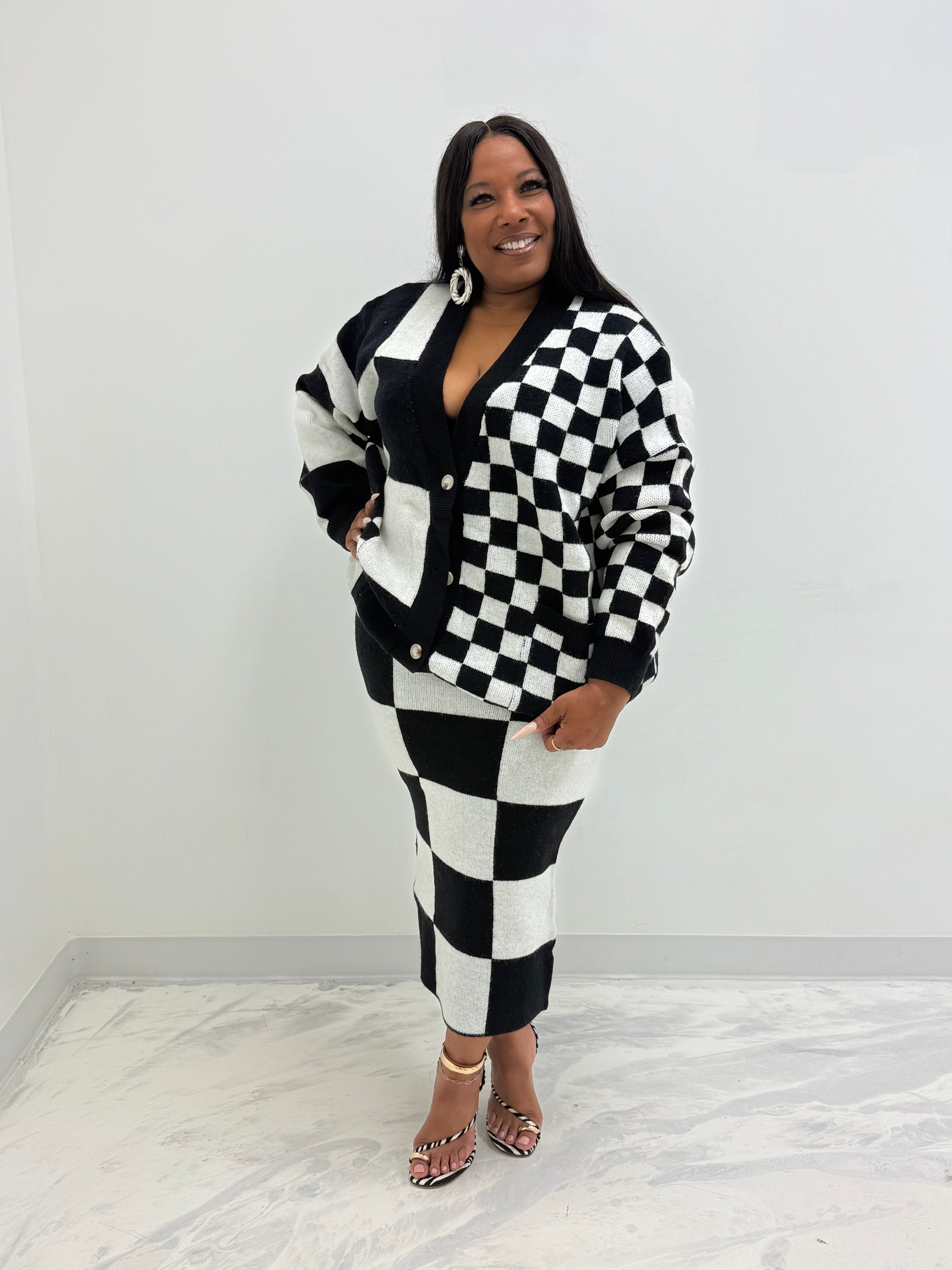 HER Black and White Skirt Set